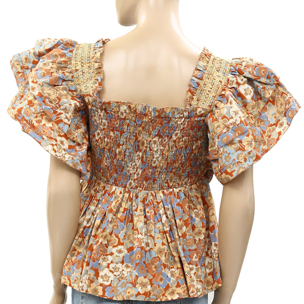 Anthropologie Love The Label Smocked Floral Printed Blouse Top