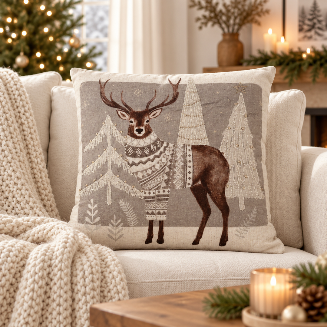 1 PCS Deer Print Embroidered Cushion Cover Square Throw Pillow Sofa Home