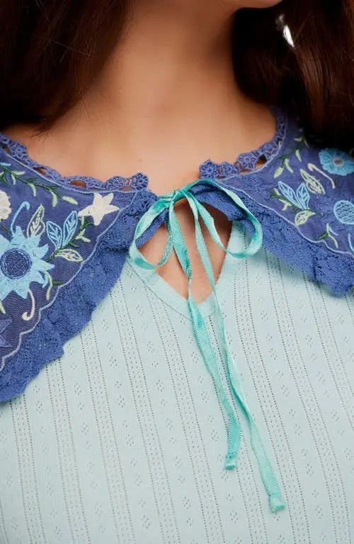 Free People Collared Pointelle T-shirt Blouse Top