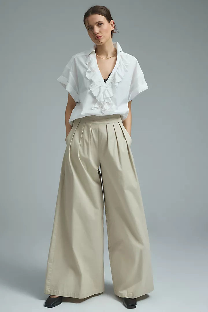 Pilcro Anthropologie Short-Sleeve Reworked Ruffled Blouse Top