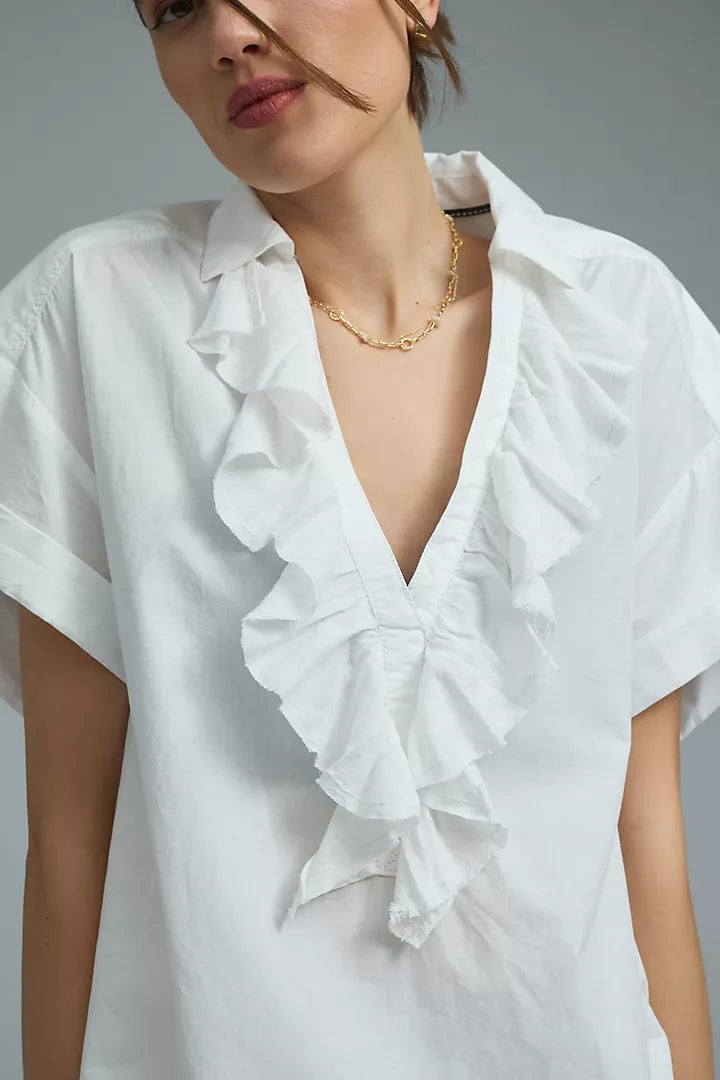 Pilcro Anthropologie Short-Sleeve Reworked Ruffled Blouse Top