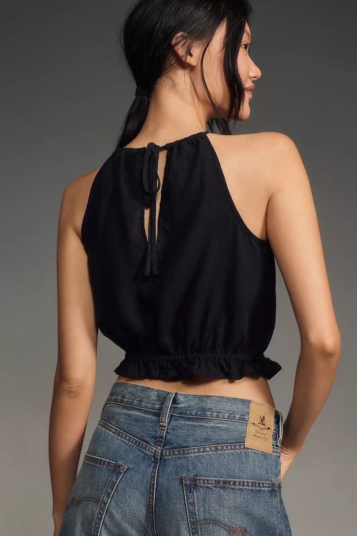 Anthropologie Pilcro Cropped Linen Halter Top