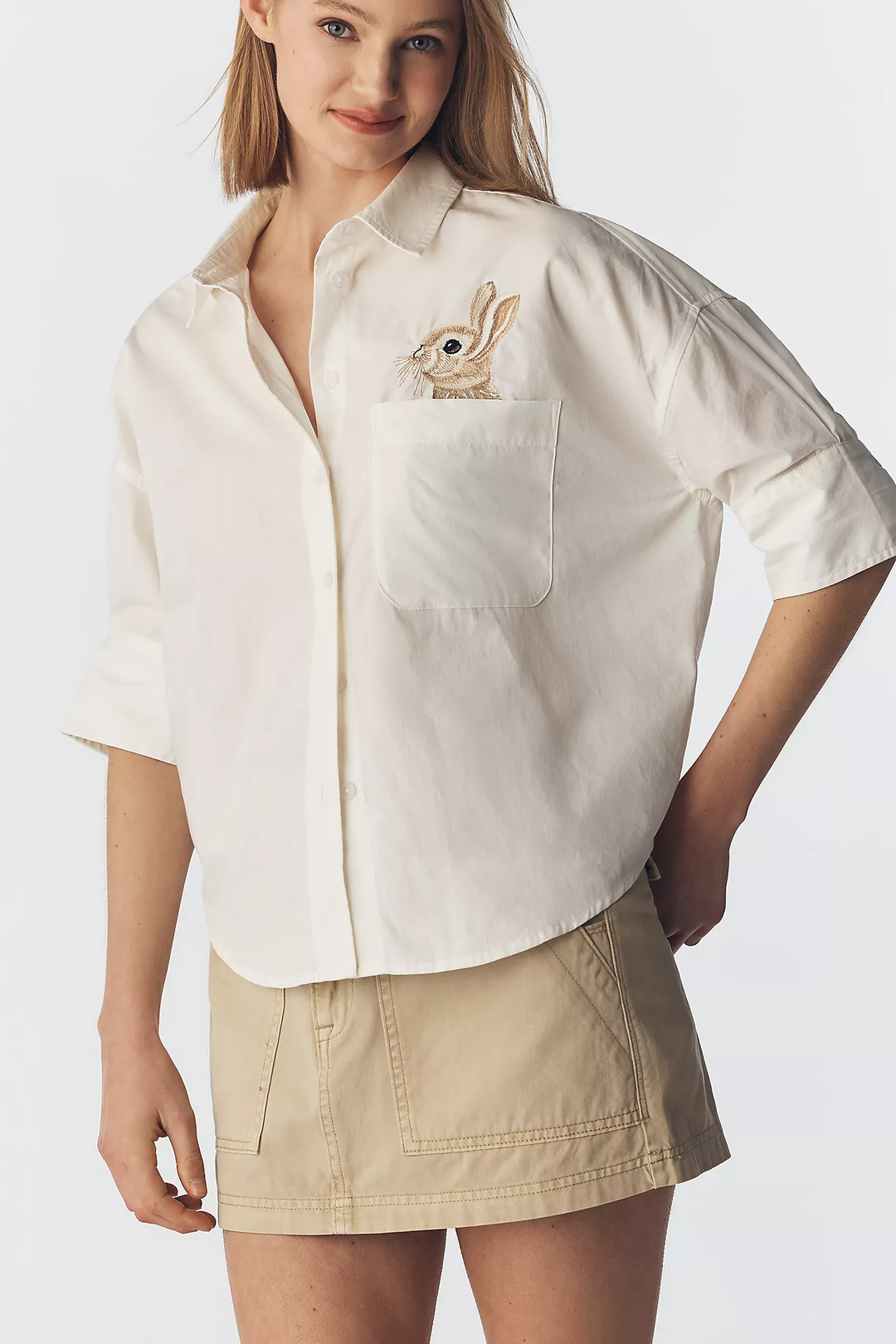 Anthropologie Maeve Mabel Boxy Oxford Embroidered Shirt