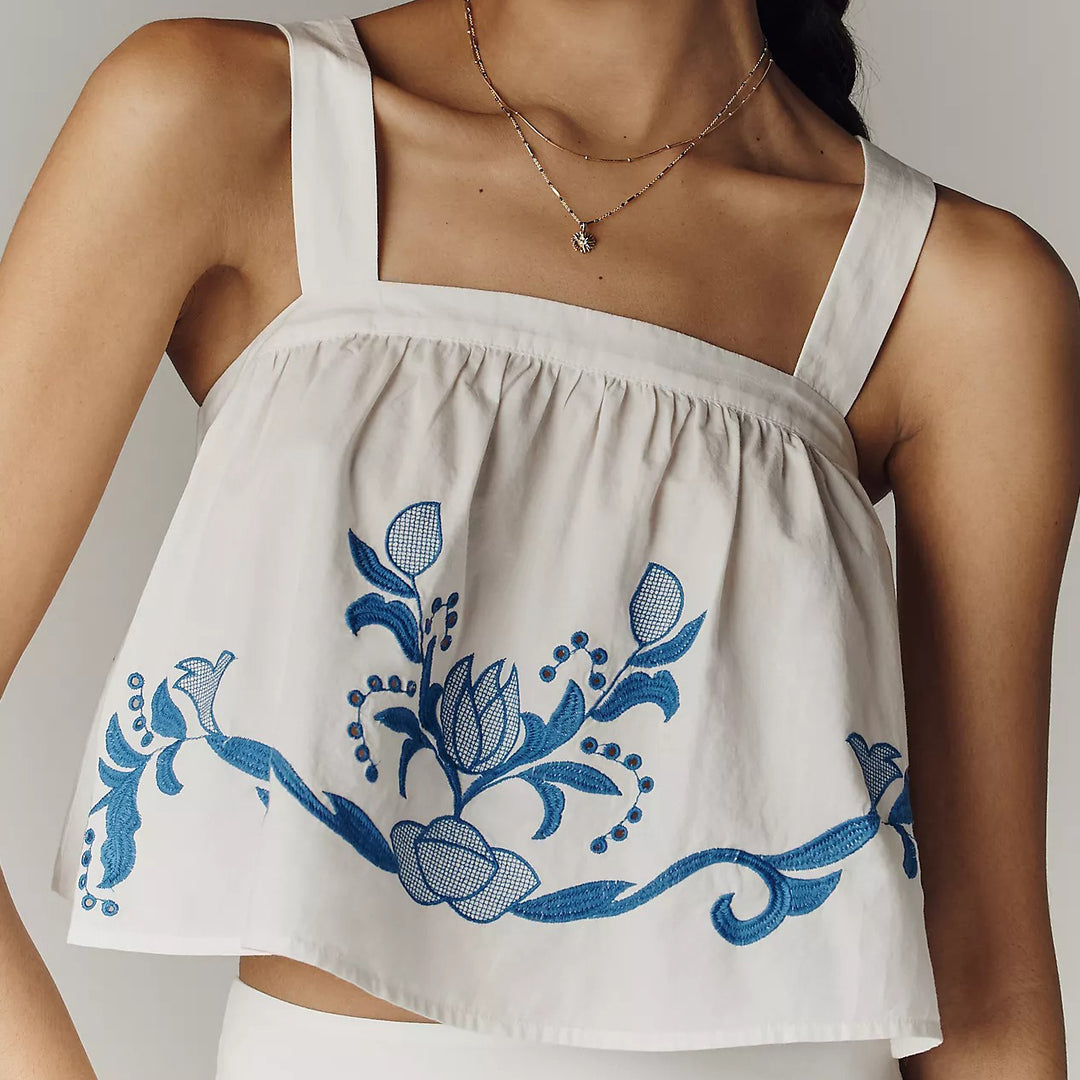 By Anthropologie Cotton Eyelet Embroidered Cutwork Tank Top