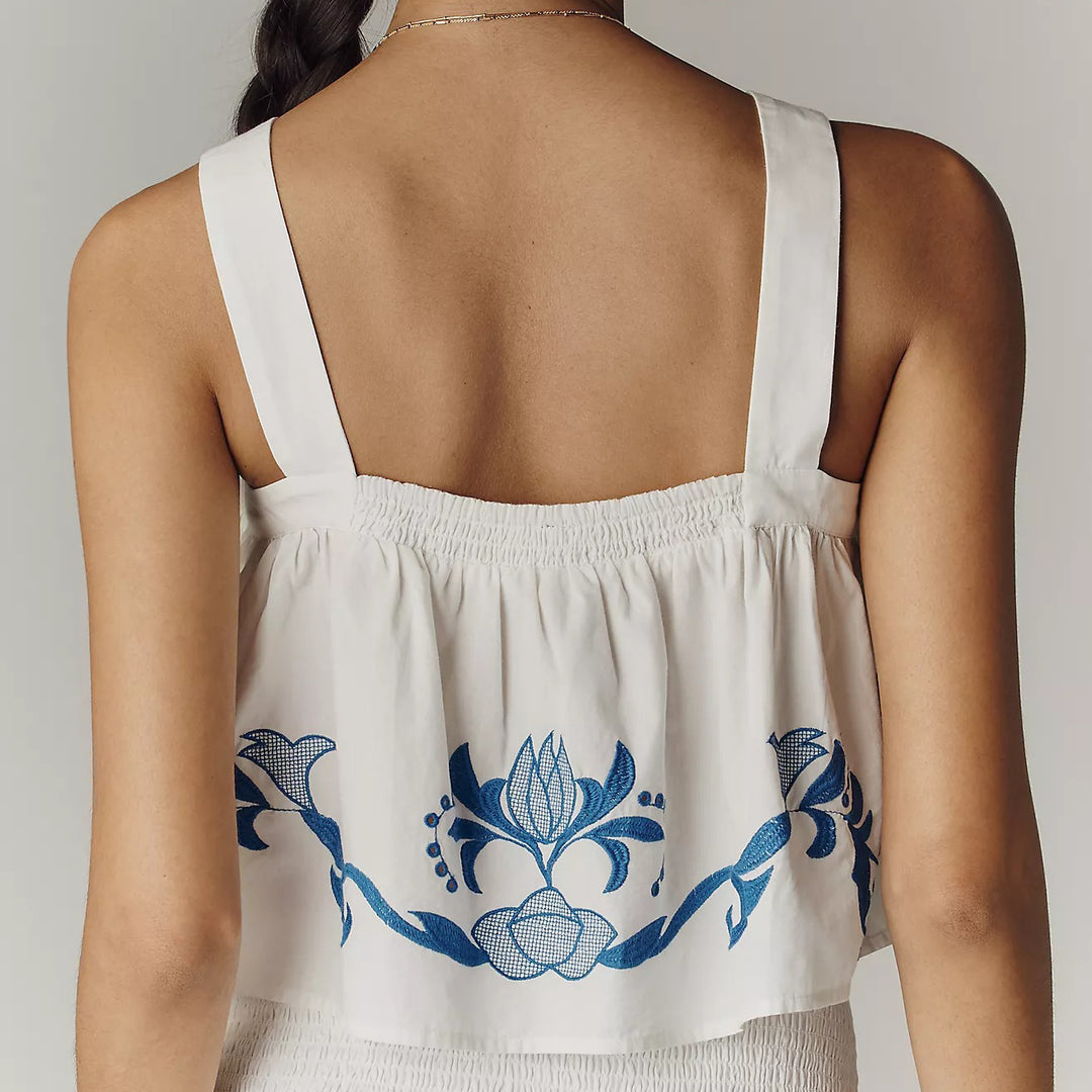 By Anthropologie Cotton Eyelet Embroidered Cutwork Tank Top