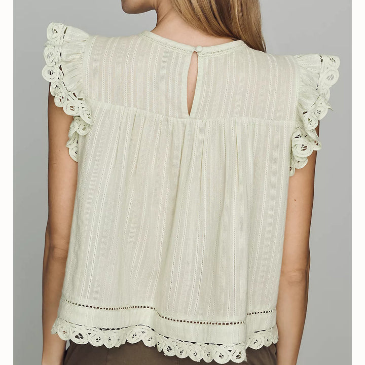By Anthropologie Crochet Lace Flutter Blouse Top