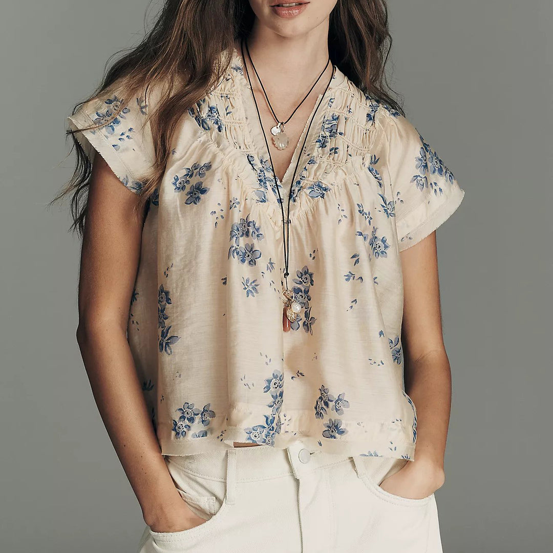 By Anthropologie Smocked Yoke Blouse Top