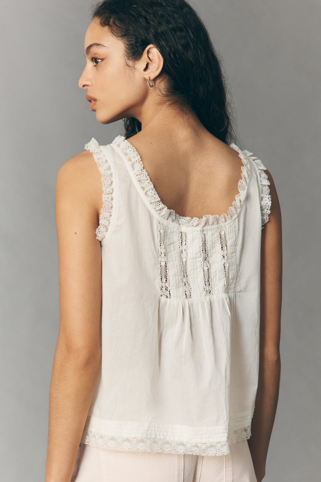 By Anthropologie 100% Cotton Lace Ruffle Tank Top