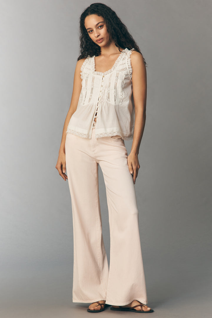 By Anthropologie 100% Cotton Lace Ruffle Tank Top