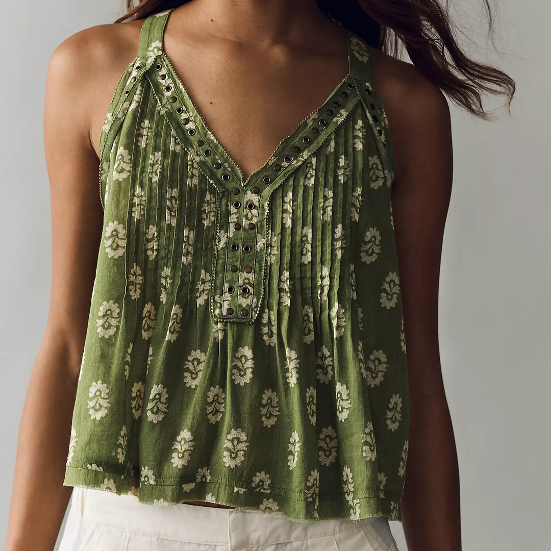 Anthropologie Trina Pintuck Studded Embellished Swing Blouse Tank Top