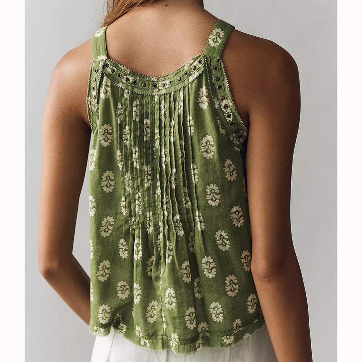 Anthropologie Trina Pintuck Studded Embellished Swing Blouse Tank Top