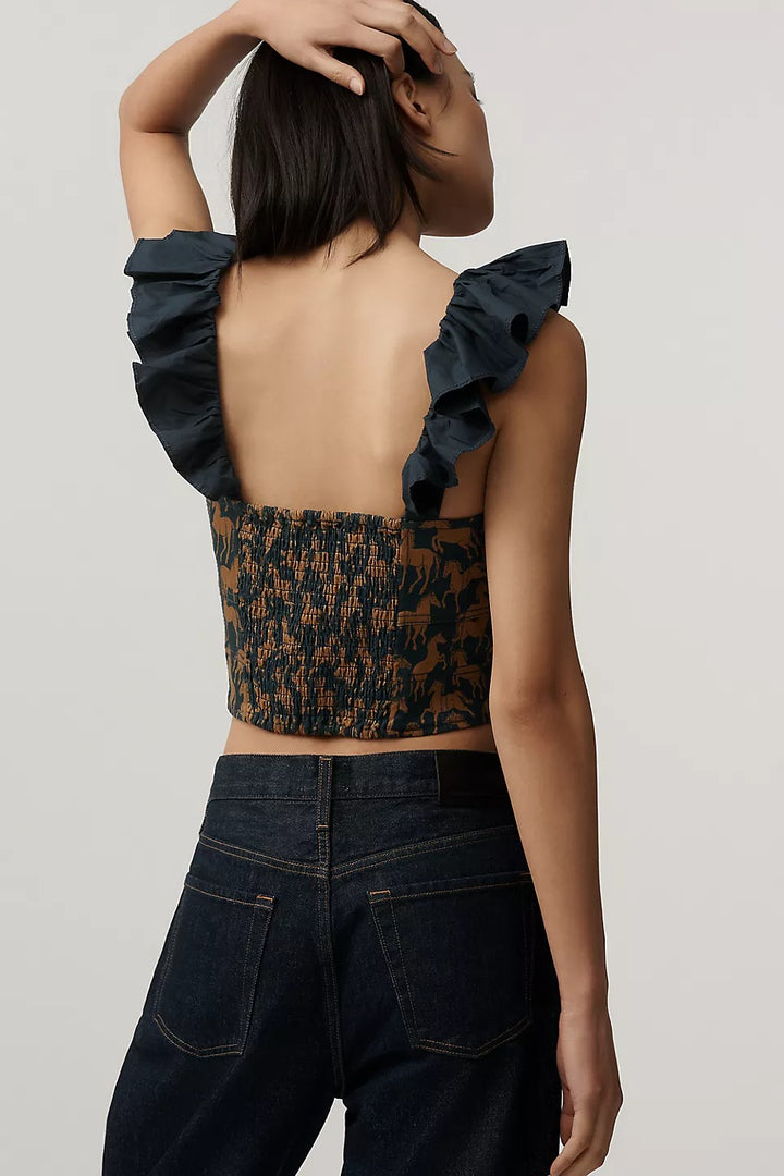 Anthropologie Maeve Flutter-Sleeve Crop Blouse Top