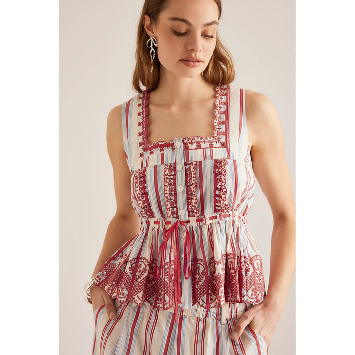 Damson Madder Amaya Sleeveless Embroidered Blouse Top