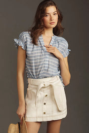 Pilcro Anthropologie The Tatum Flutter-Sleeve Blouse Top