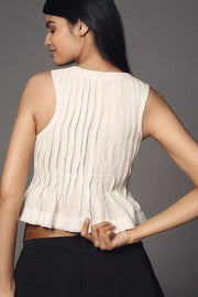 Anthropologie The Lottie Pleated Linen Tank Blosue Top