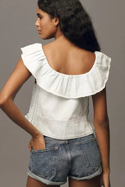 Pilcro Anthropologie Reworked Ruffle Collar Blouse Top