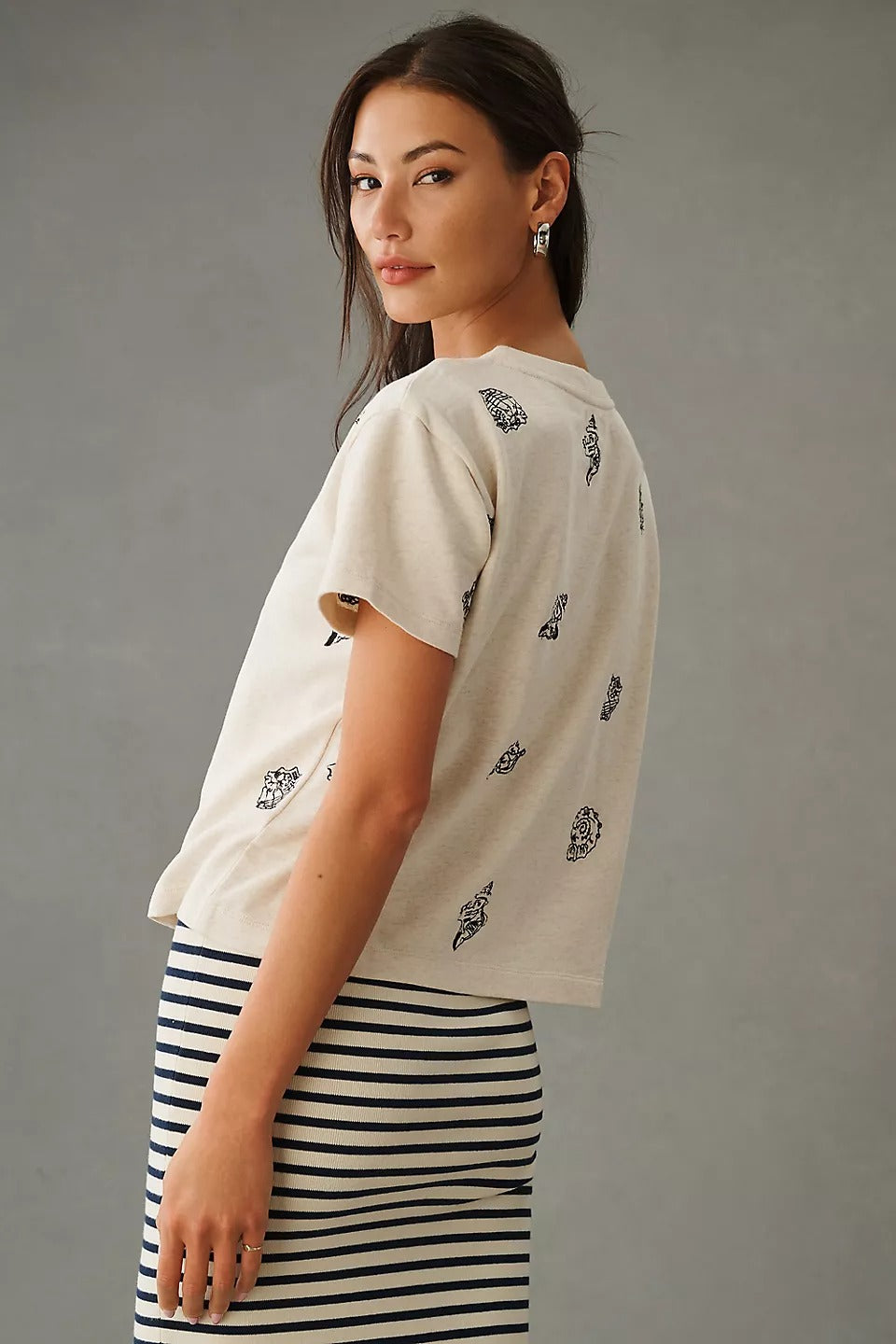 Anthropologie Maeve Embroidered Shell Short-Sleeve Sweatshirt Top