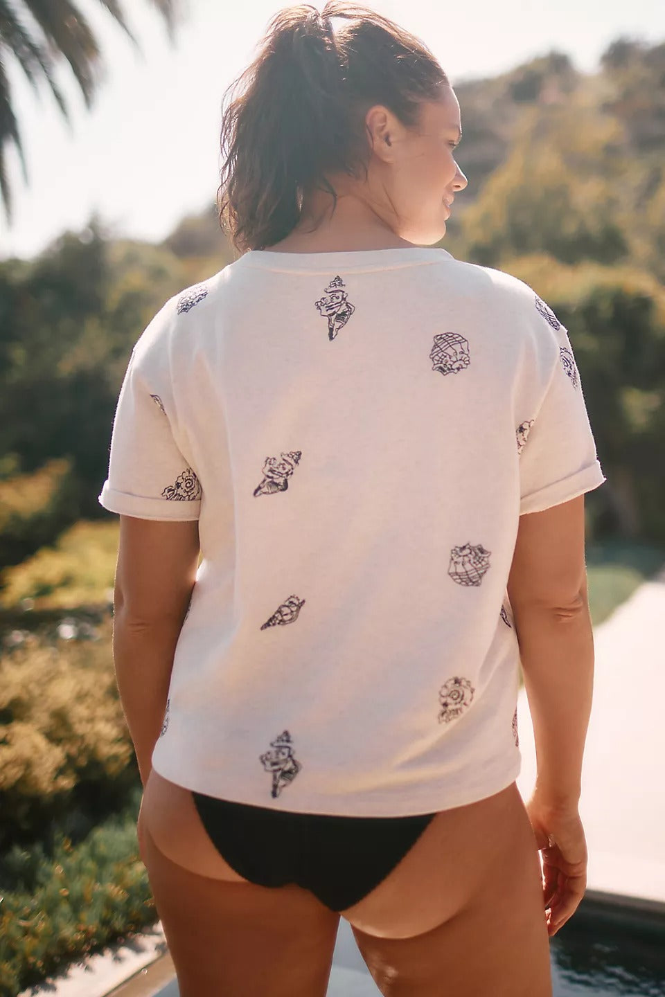 Anthropologie Maeve Embroidered Shell Short-Sleeve Sweatshirt Top