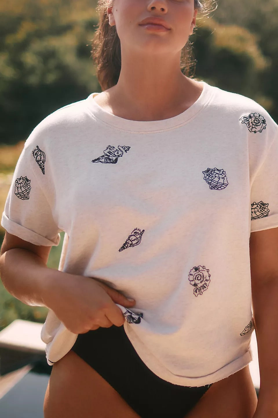 Anthropologie Maeve Embroidered Shell Short-Sleeve Sweatshirt Top