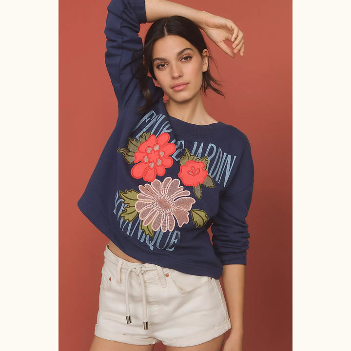 By Anthropologie Appliqué Pullover Sweater Blouse Top