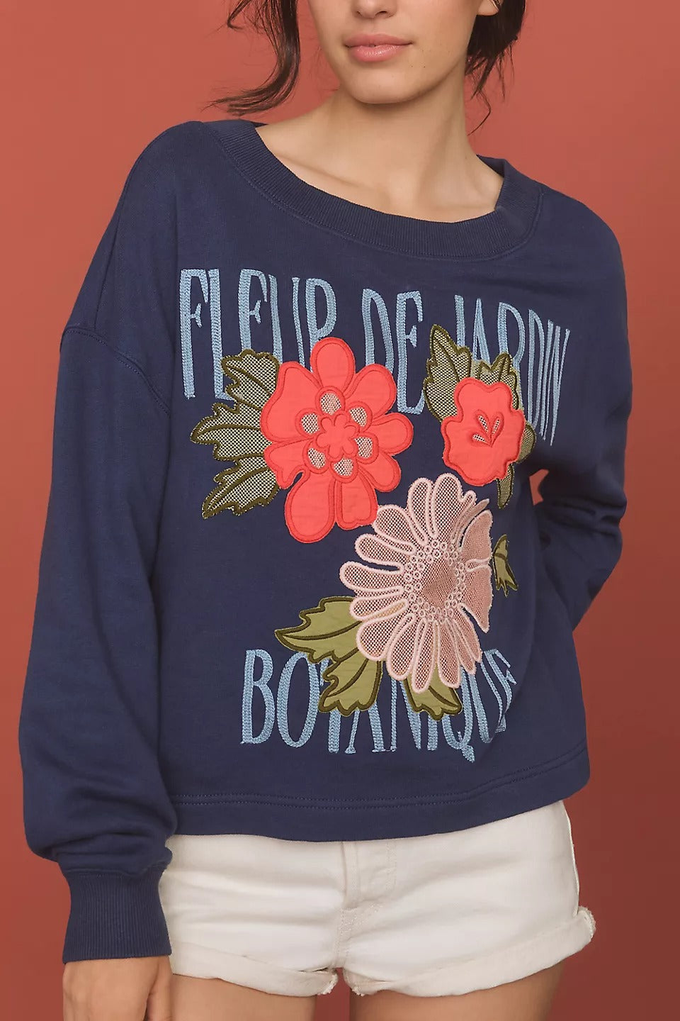 By Anthropologie Appliqué Pullover Sweater Blouse Top