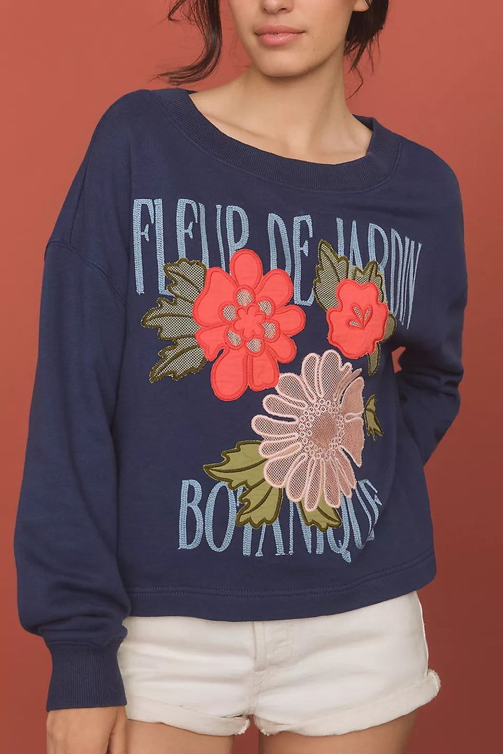 By Anthropologie Appliqué Pullover Sweater Blouse Top