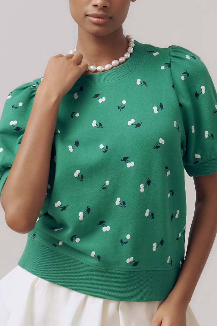 Maeve Anthropologie Puff-Sleeve Sweatshirt Tee Blouse Top