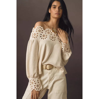 Maeve Anthropologie Eyelet Babydoll Blouse Top