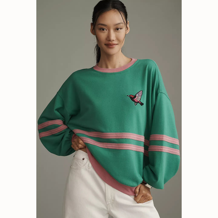 Pilcro Anthropologie Pep Rally Oversized Crew-Neck Sweatshirt Top