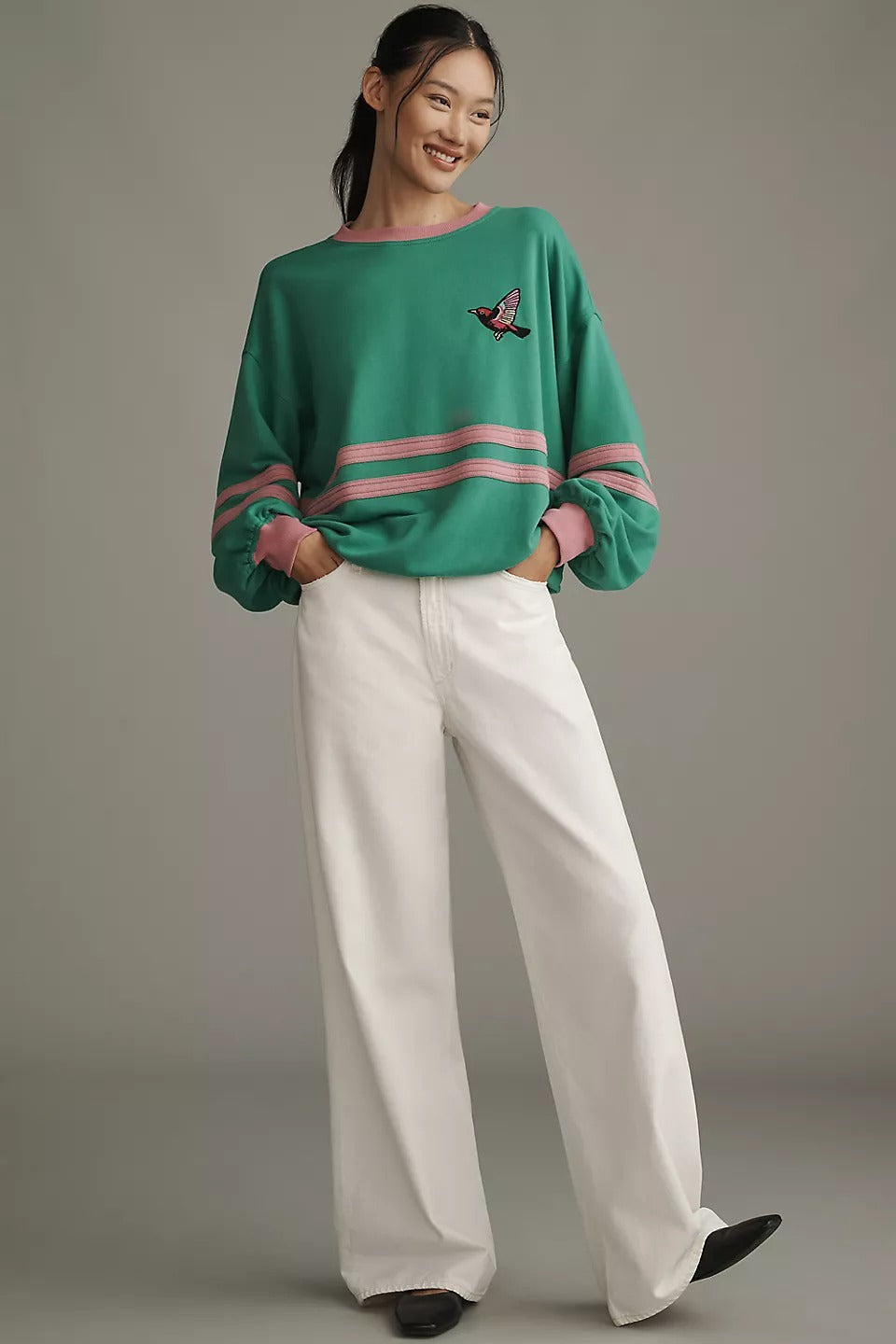 Pilcro Anthropologie Pep Rally Oversized Crew-Neck Sweatshirt Top