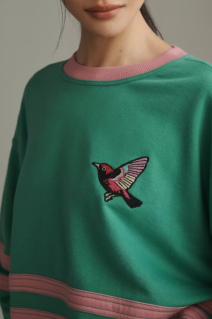 Pilcro Anthropologie Pep Rally Oversized Crew-Neck Sweatshirt Top