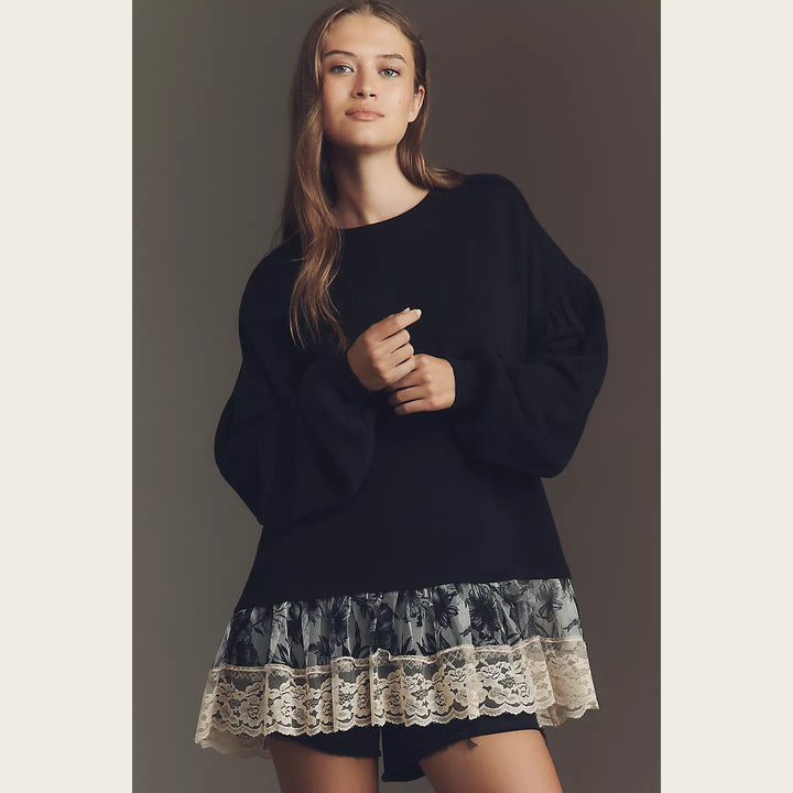 By Anthropologie Tulle-Hem Pullover Sweatshirt Top