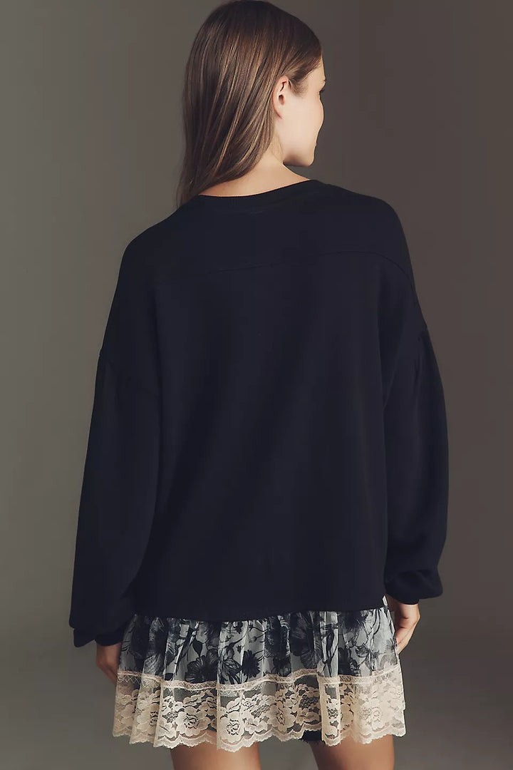 By Anthropologie Tulle-Hem Pullover Sweatshirt Top