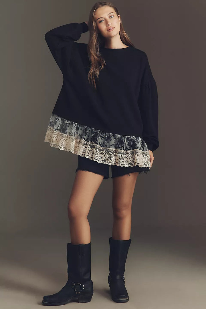 By Anthropologie Tulle-Hem Pullover Sweatshirt Top