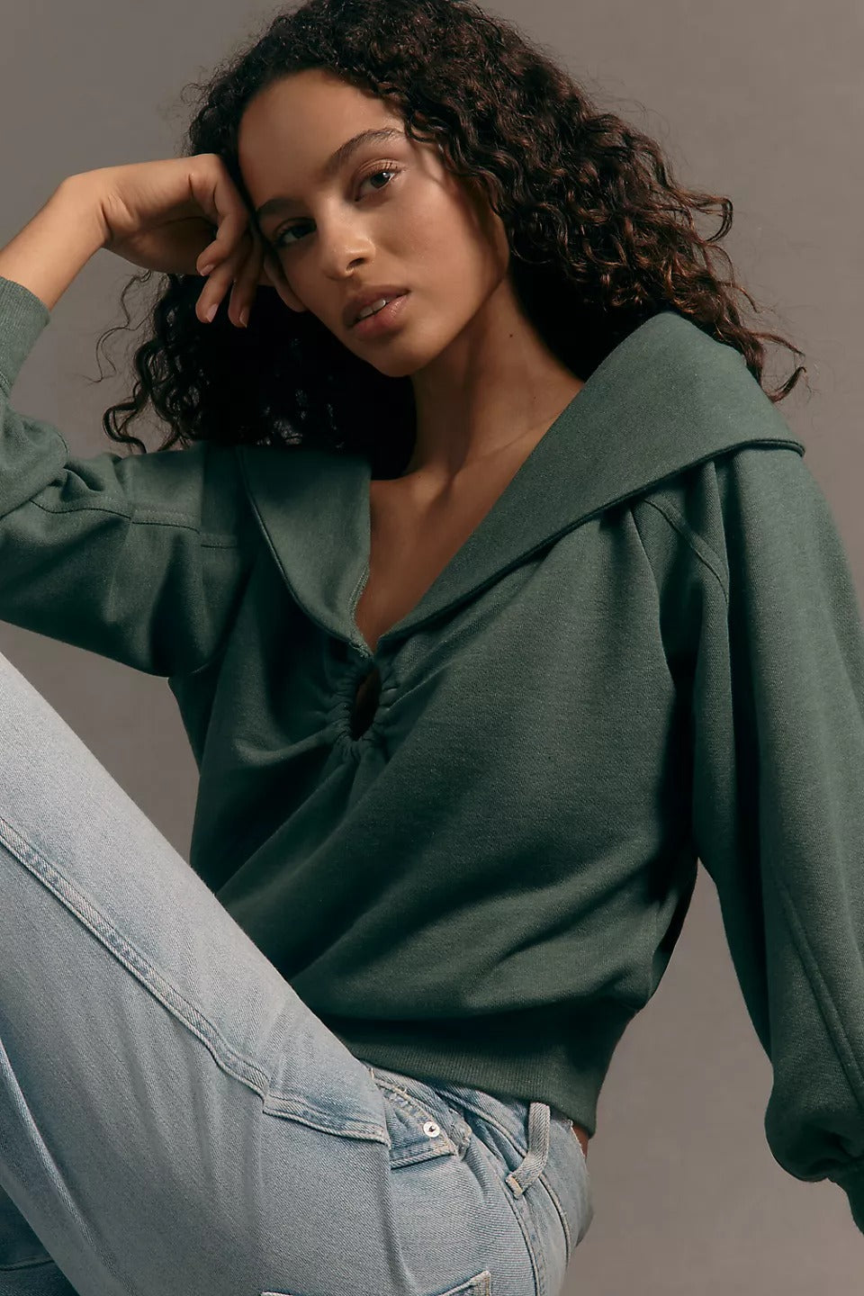 Pilcro Anthropologie Pilcro Off-Shoulder O-Ring Sweatshirt Top