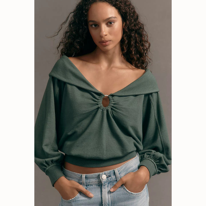 Pilcro Anthropologie Pilcro Off-Shoulder O-Ring Sweatshirt Top