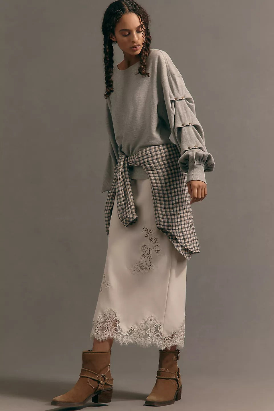 Anthropologie Pilcro Tucked-Sleeve Pullover Sweatshirt Top