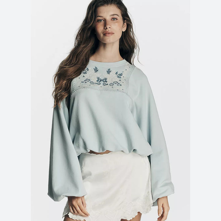 By Anthropologie Boho Balloon-Sleeve Blouse Top