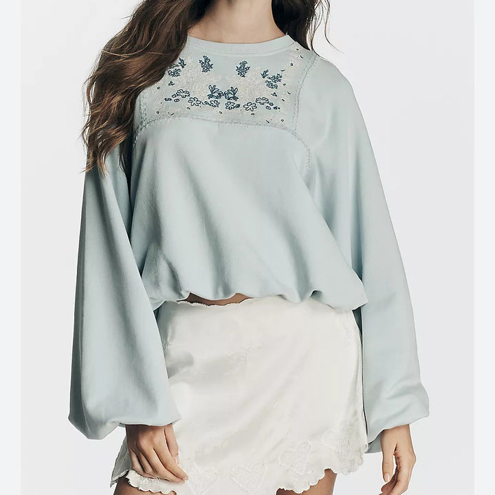 By Anthropologie Boho Balloon-Sleeve Blouse Top