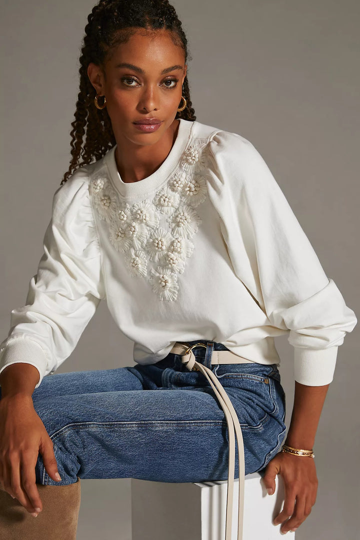 By Anthropologie Embroidered Sweatshirt Top