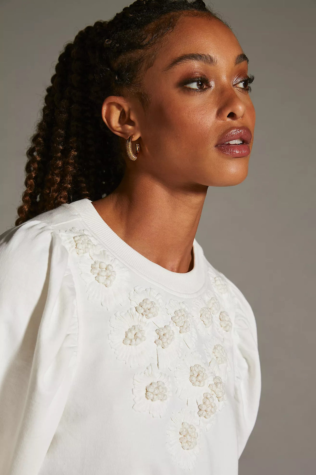 By Anthropologie Embroidered Sweatshirt Top