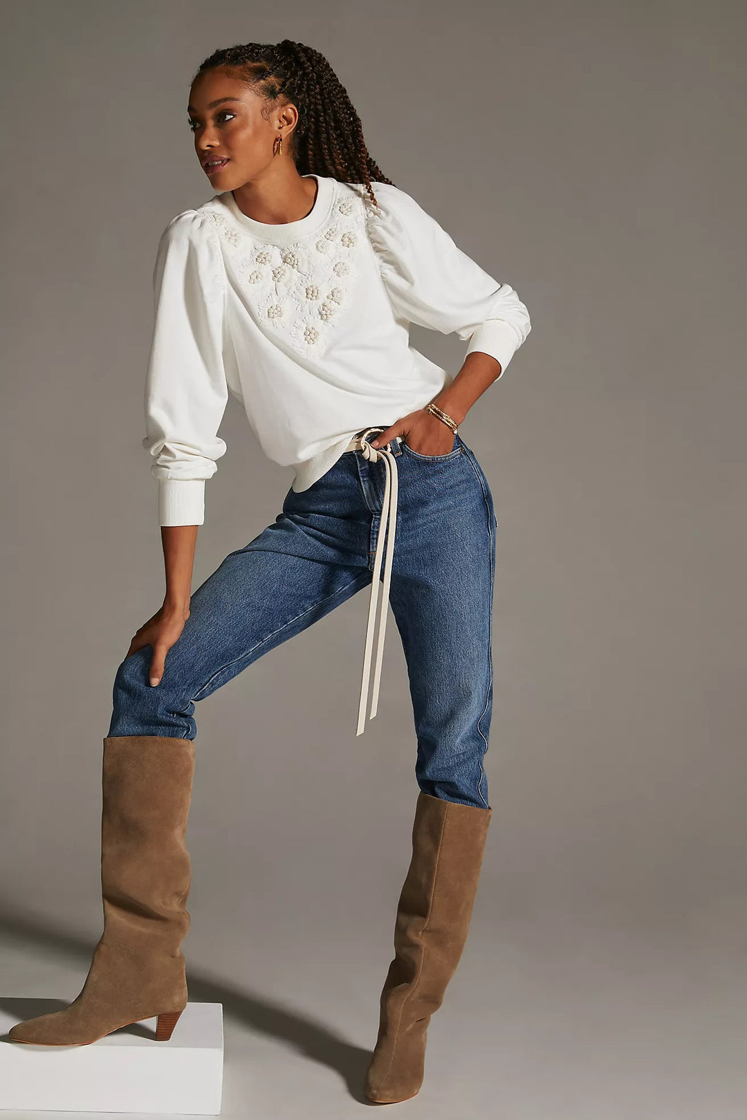 By Anthropologie Embroidered Sweatshirt Top