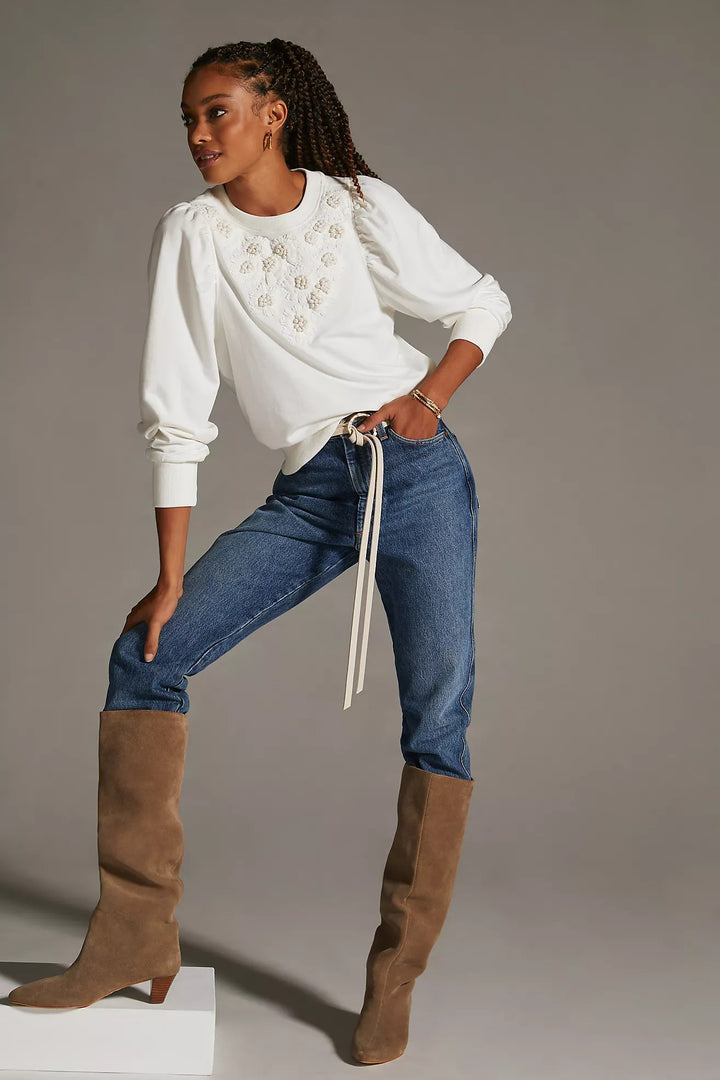 By Anthropologie Embroidered Sweatshirt Top