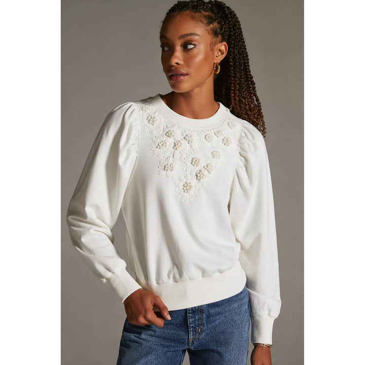 By Anthropologie Embroidered Sweatshirt Top