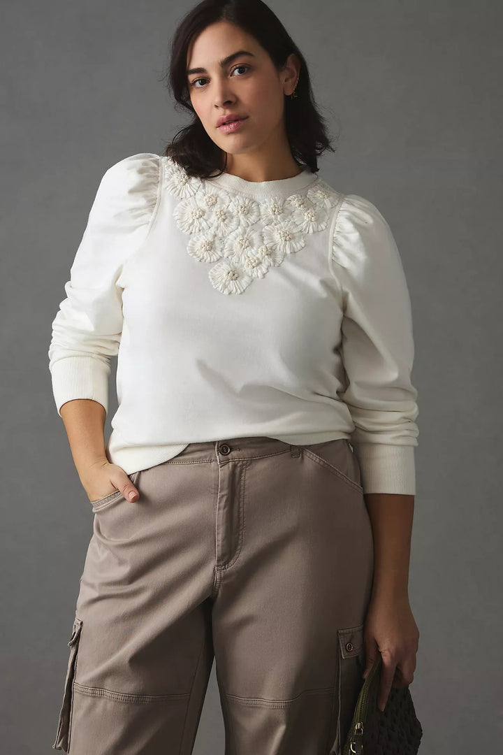 By Anthropologie Embroidered Sweatshirt Top