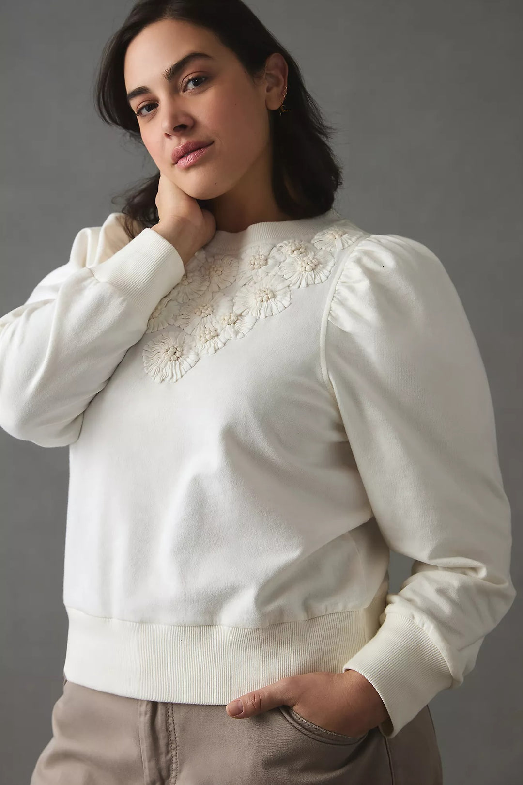 By Anthropologie Embroidered Sweatshirt Top