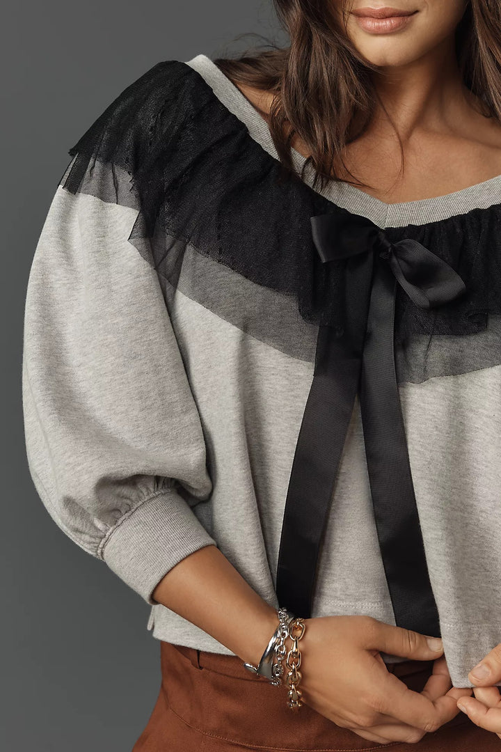 Anthropologie Maeve V-Neck Bow Sweater Pullover Top