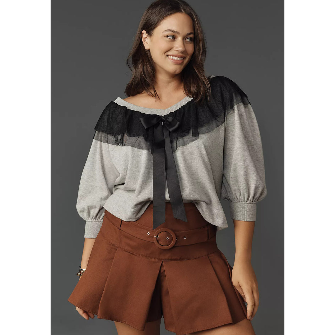 Anthropologie Maeve V-Neck Bow Sweater Pullover Top