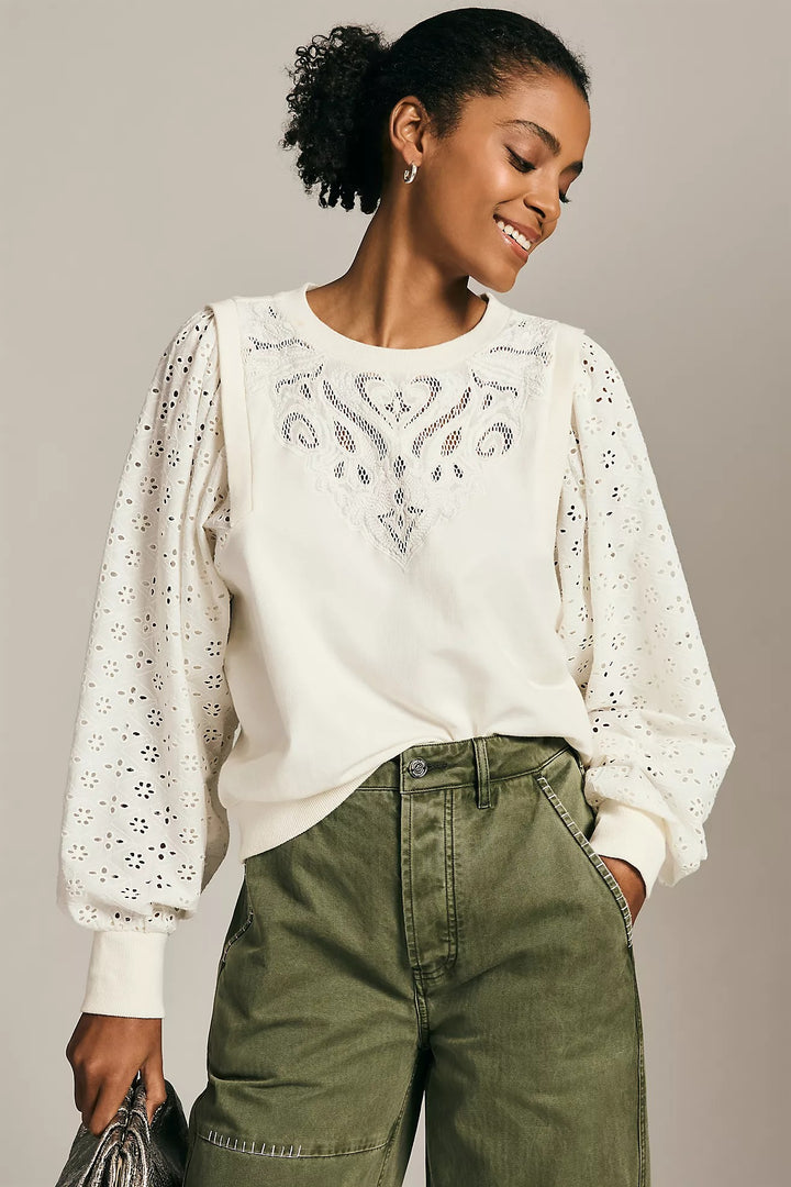 Anthropologie Pilcro Washed Eyelet Sweatshirt Top