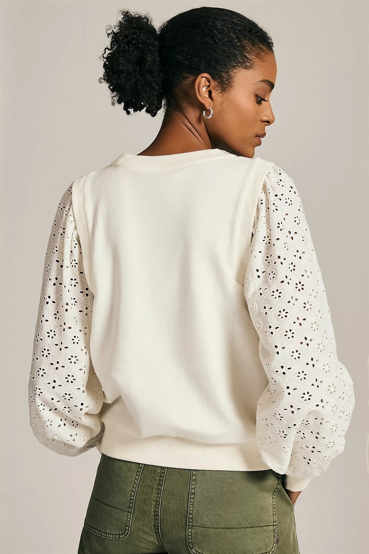 Anthropologie Pilcro Washed Eyelet Sweatshirt Top